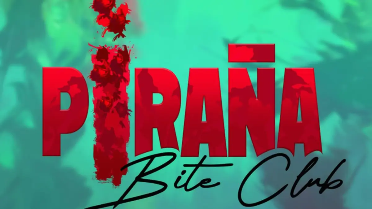 Pemandangan visual slot Piranha Bite Club dengan tema retro pin-up dan predator bawah air.